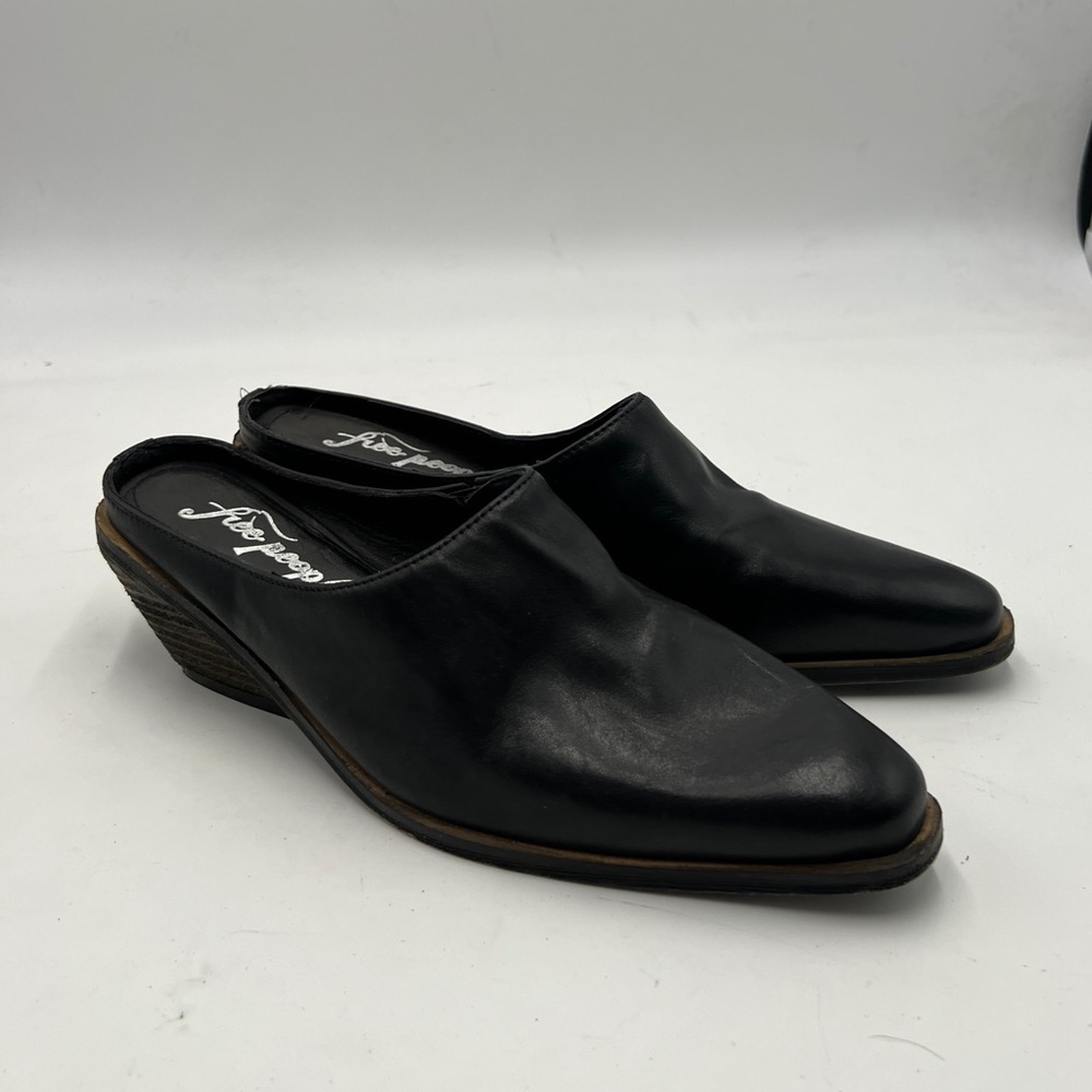 Free People Black Mules Sleek Pointed Toe